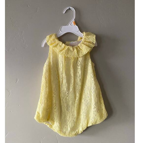 First Impressions Collared Yellow Lace Bubble Romper- Size 12m - Picture 2 of 2